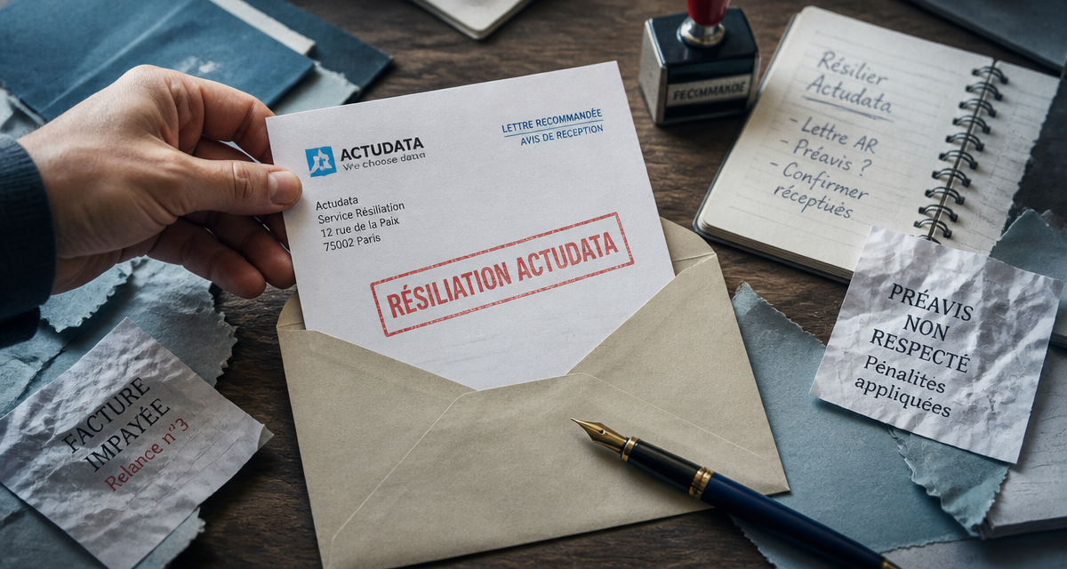 actudata résiliation lettre recommandée sur bureau
