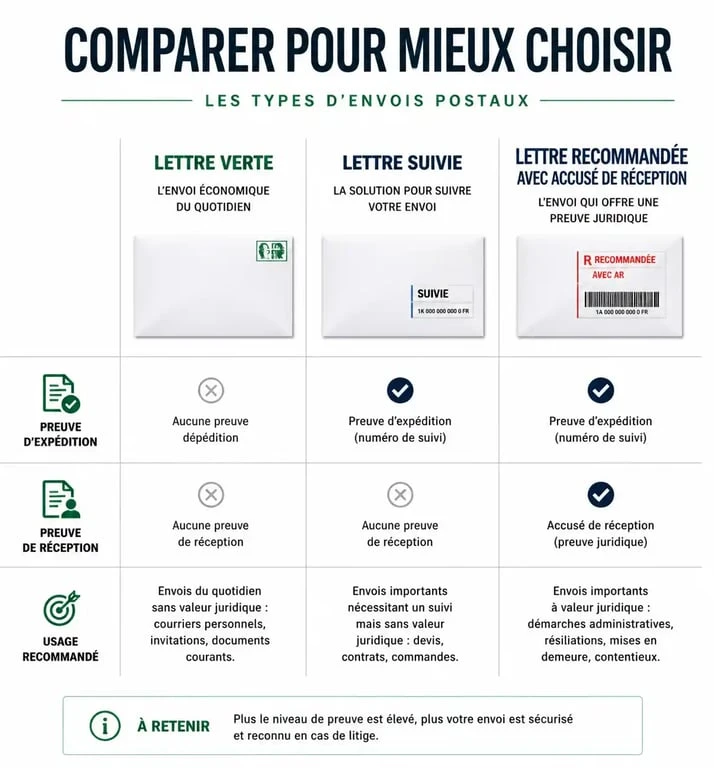 Tableau comparatif des services de voie postale pour choisir le bon envoi