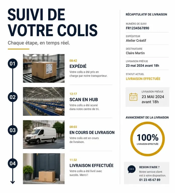 Infographie des étapes de suivi de colis Colis Privé