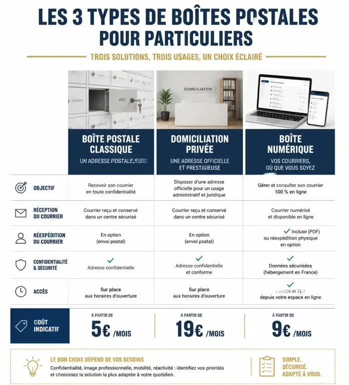 Comparatif des solutions de boîte postale pour particulier : classique, privée et numérique
