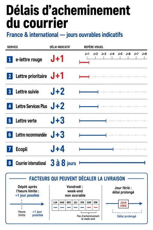 Combien de temps met un courrier pour arriver : délais d’acheminement du courrier en France et à l’international