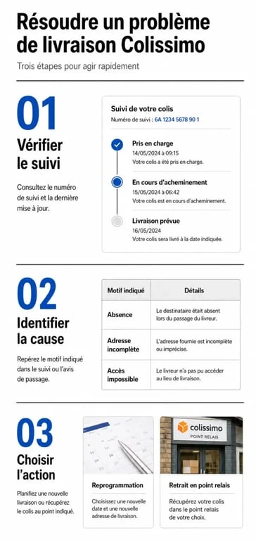Infographie des étapes à suivre si votre Colissimo ne peut pas être livré