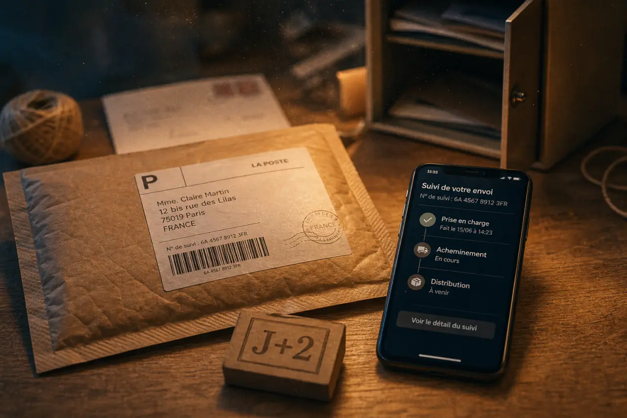 Lettre service plus délai J+2, suivi inclus, 5 € après 7 jours
