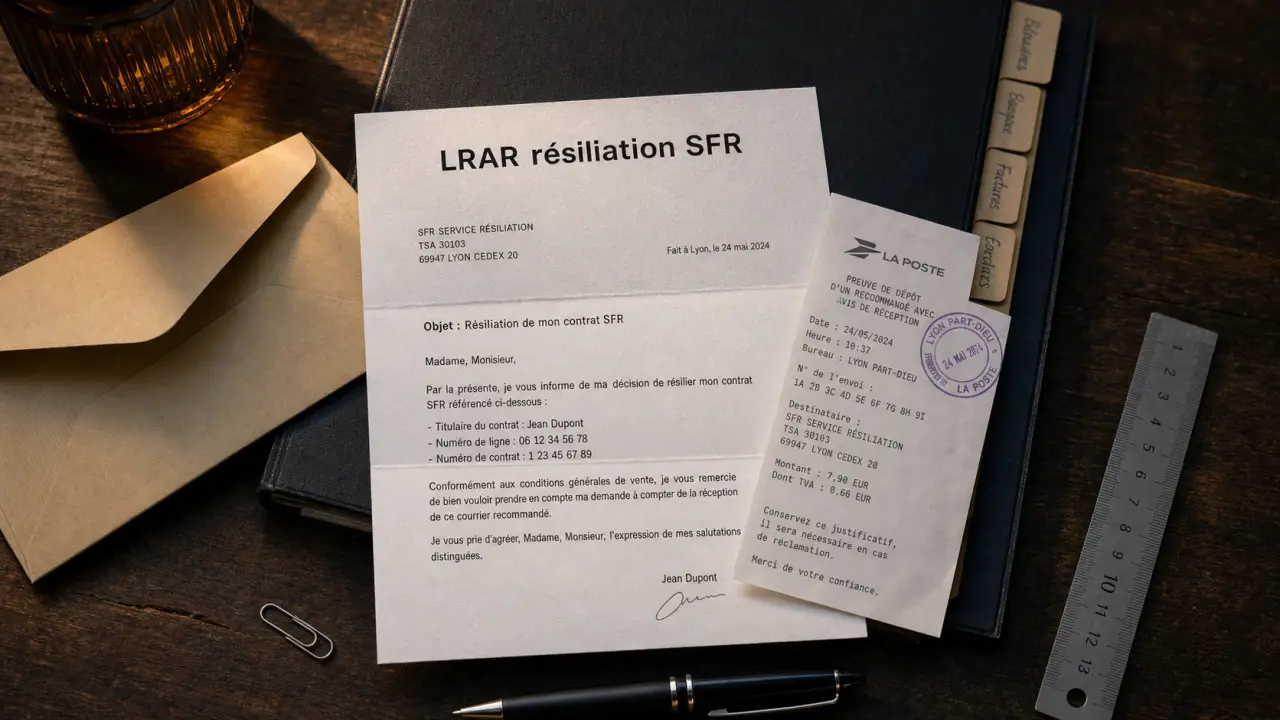 sfr lettre de résiliation LRAR et adresse