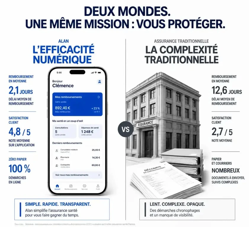 Comparaison entre mutuelle Alan digitale et mutuelle traditionnelle pour votre avis sur la mutuelle santé