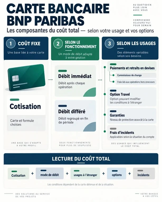 Infographie sur le bnp carte bancaire tarif et les frais à prendre en compte