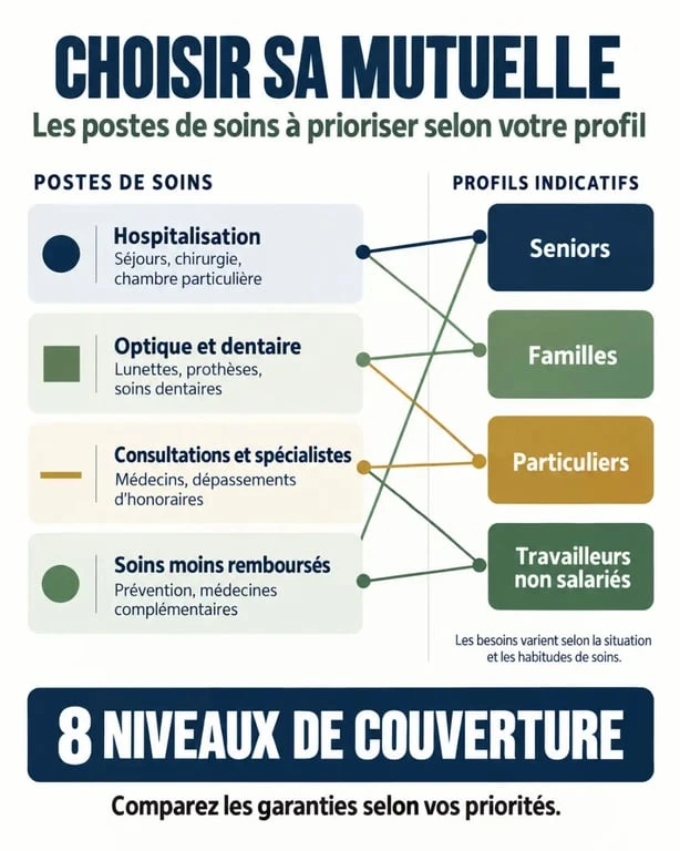Infographie sur les garanties et profils de la mutuelle Alptis