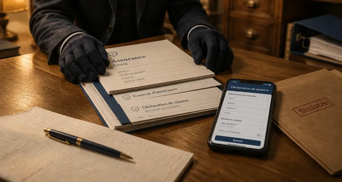 Abeille assurance : documents, devis et formulaire de sinistre sur table